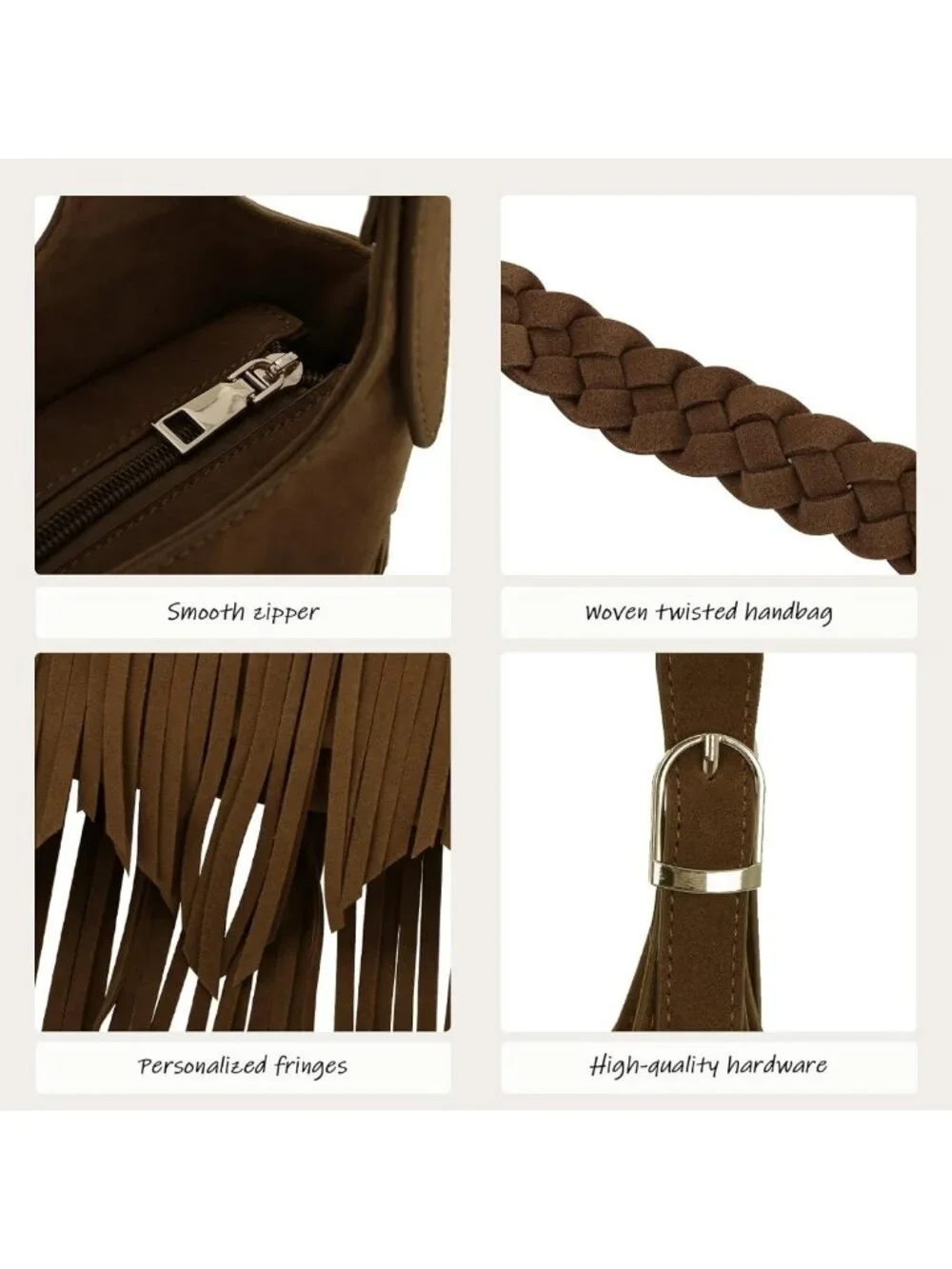 Chic Fringe Shoulder Bag for Women | Western Hobo Purse | Vegan Faux Suede